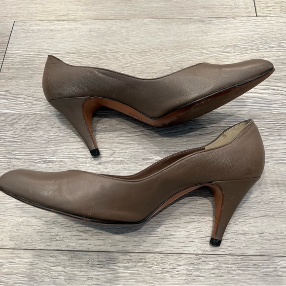 STANLEY PHILIPSON Heels Pumps Leather Snakeskin Taupe WavySide Detail 6AAVintage - Picture 5 of 12